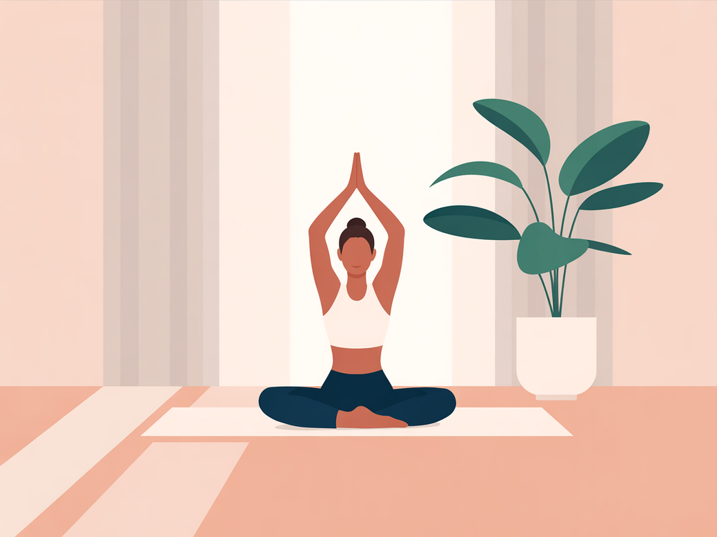 A person practicing yoga and meditation in a calm, brightly lit room, illustrating the peace found through the practice.