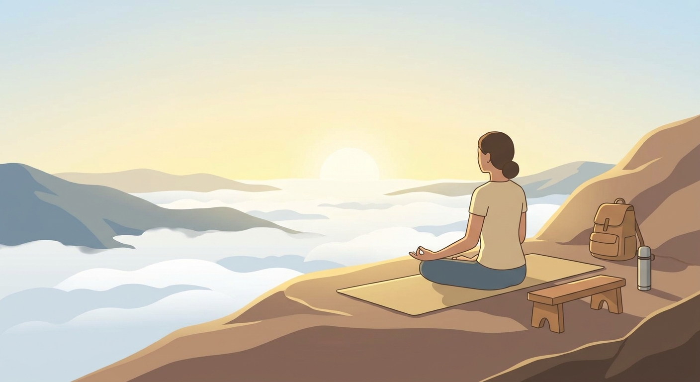 Person meditating at sunrise practicing yoga and mindfulness
