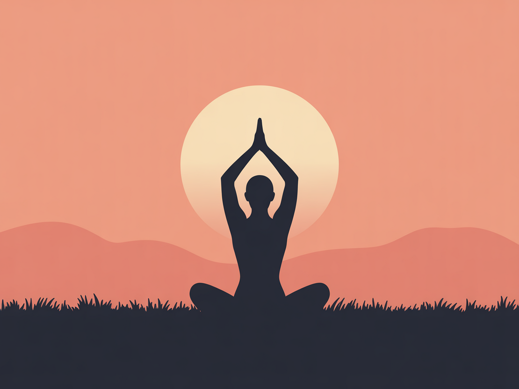 A person practicing yoga and meditation at sunrise, representing a wellness journey.