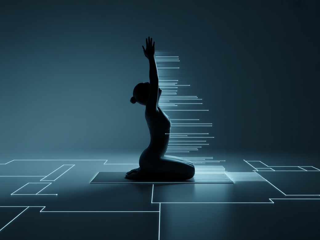 A person using a yoga app for back pain relief on their smartphone in 2025