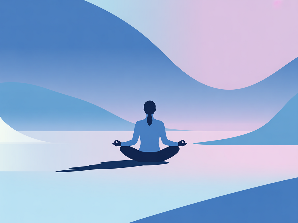 A serene person meditating with the Vitalizen app, finding peace of mind through guided meditation.