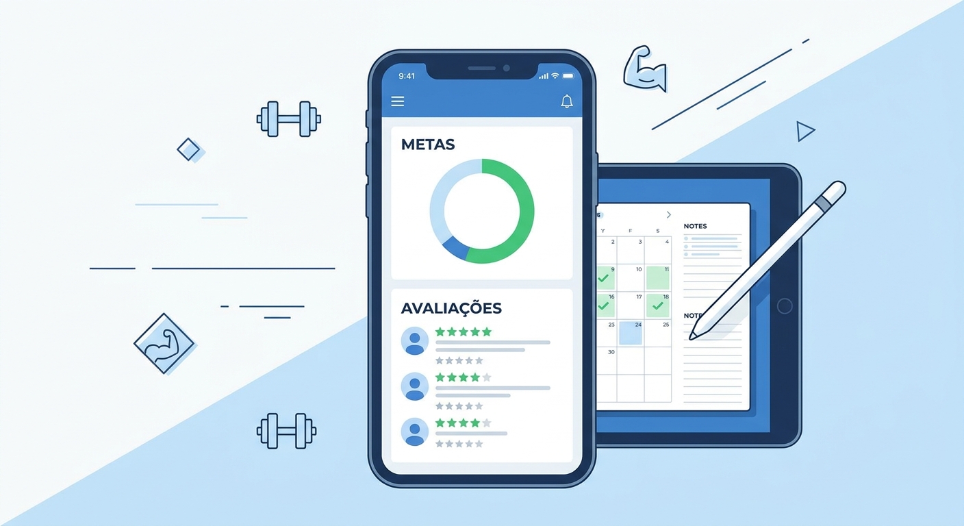 Personal Trainer para Emagrecimento | Personal Millbody Personal trainer para emagrecimento: aplicativo Personal Millbody mostrando metas e avaliações no celular