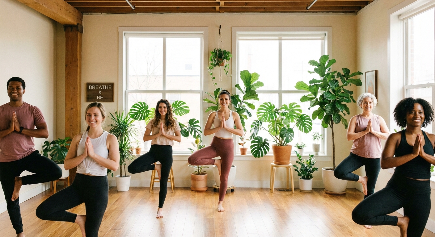 Person practicing yoga for beginners in mountain pose at home