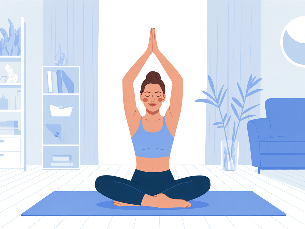 Gestante praticando yoga em casa de forma segura e confortável, demonstrando os benefícios de um app de yoga para gestantes.