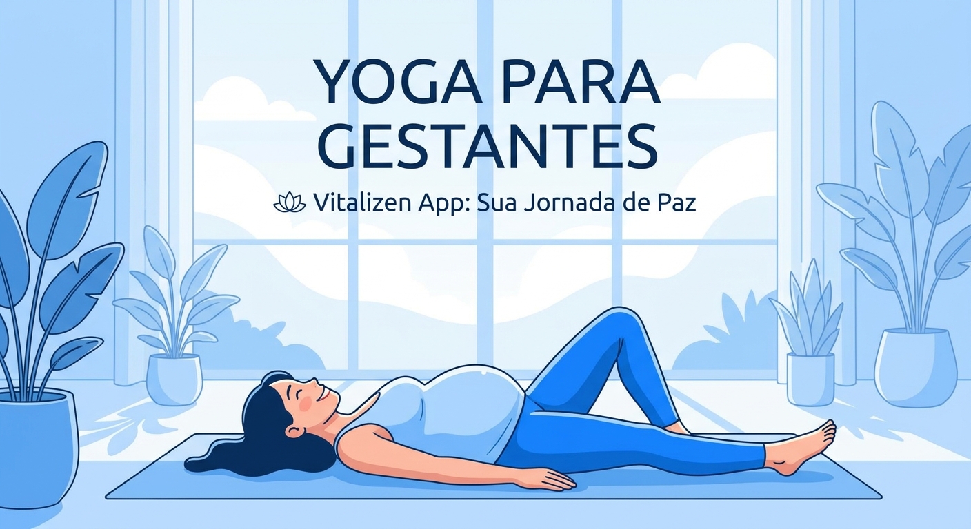 Gestante praticando yoga na gravidez com tranquilidade usando o Vitalizen App