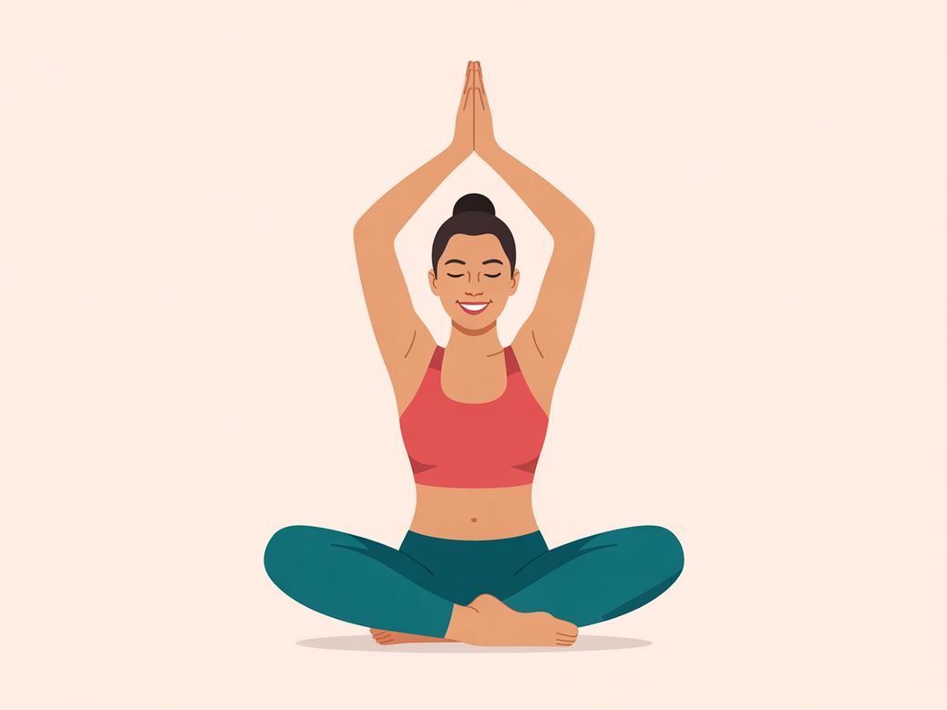 Ilustração de uma gestante praticando yoga com foco em exercícios pélvicos, uma forma de meditação em movimento.