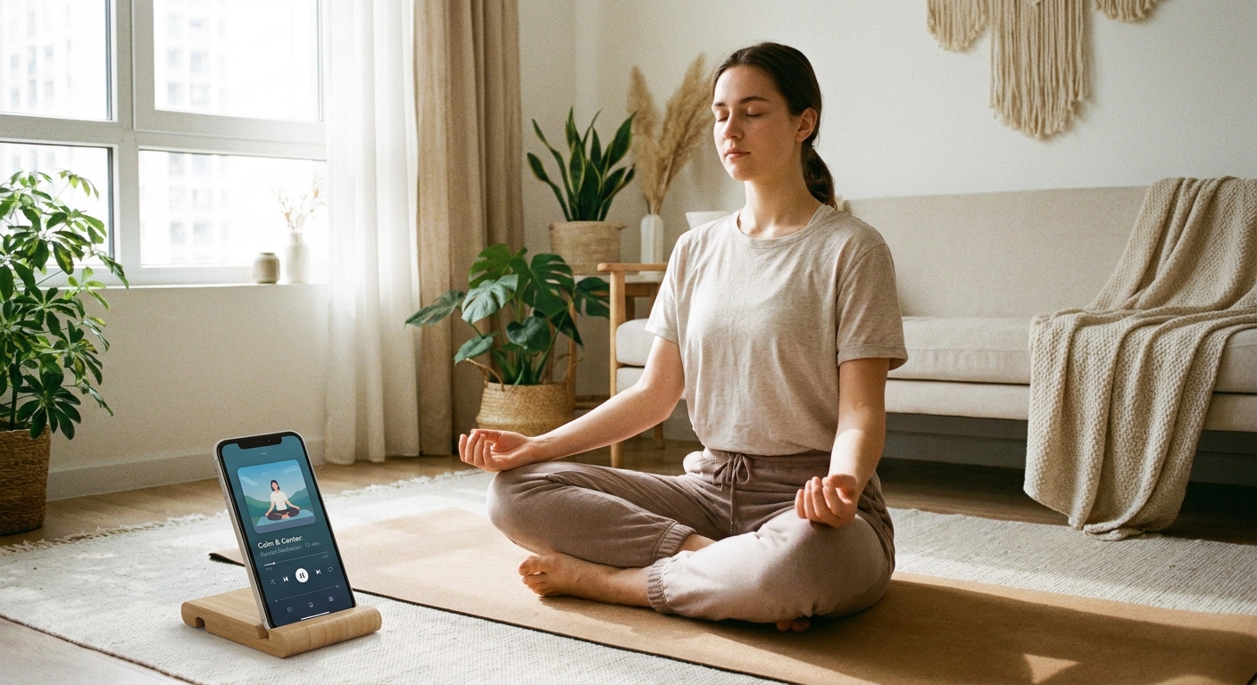 Prática de yoga com o app Vitalizen