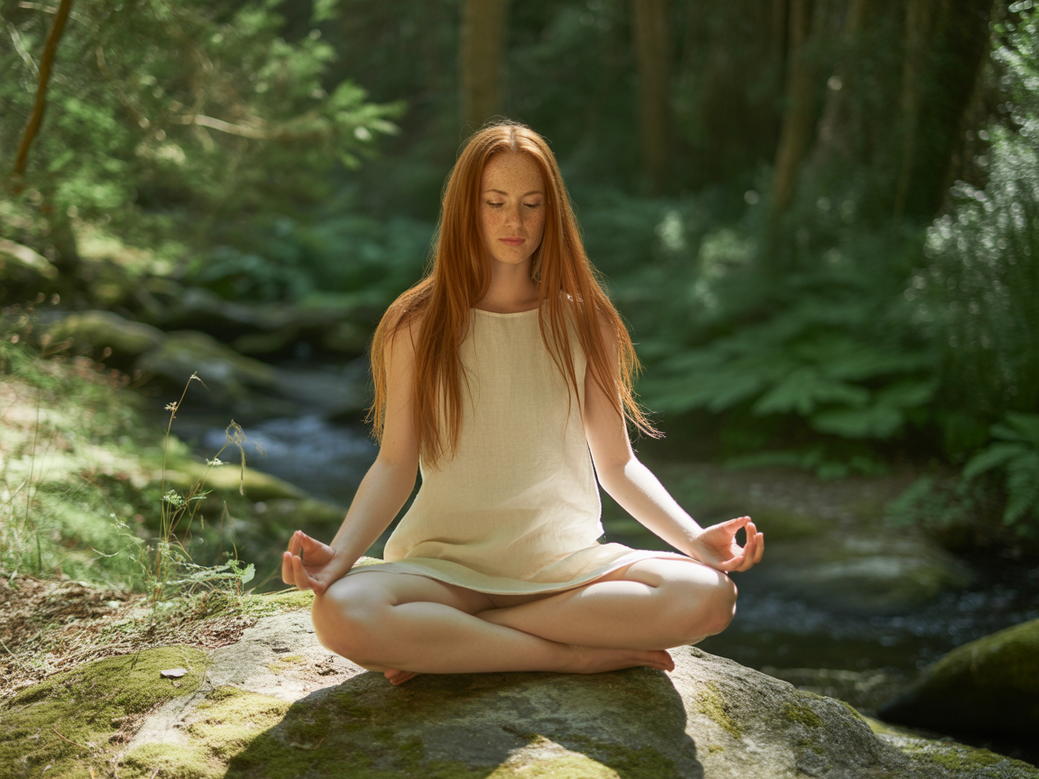 A person practicing yoga for anxiety relief, meditating peacefully in a calm environment.
