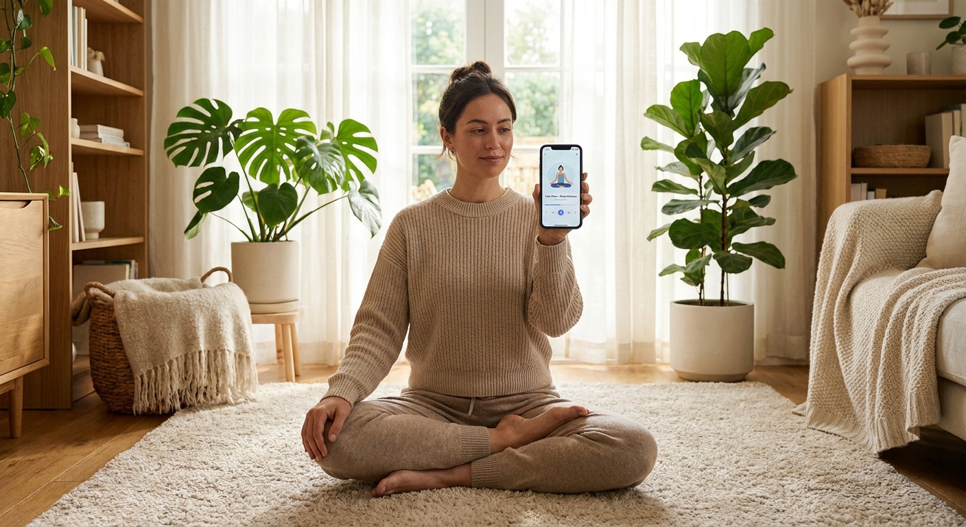 Using a yoga and meditation app for daily wellness routine
