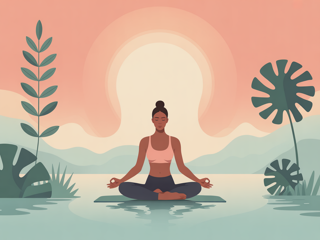 A person practicing yoga and meditation in a serene natural setting, symbolizing the balance and well-being achieved with the Vitalizen App.