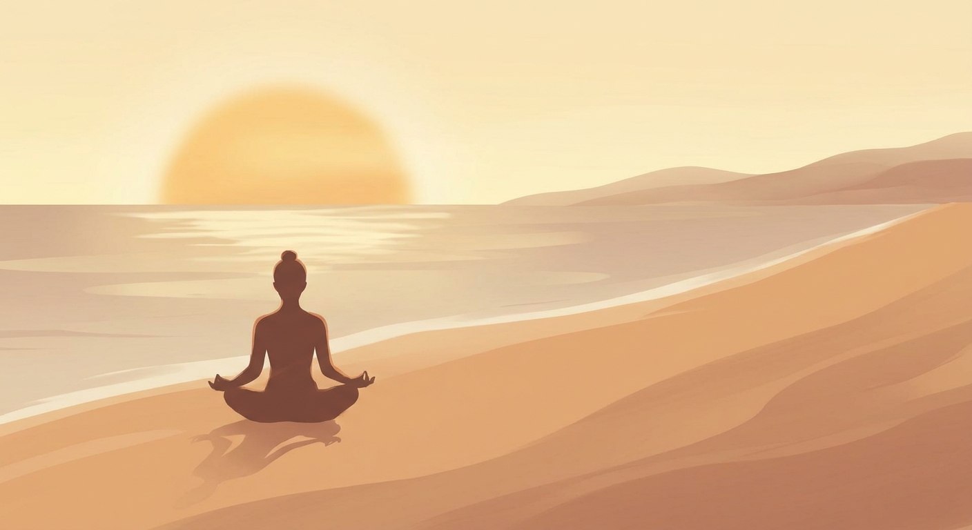 Woman practicing yoga for beginners meditation at sunrise on the beach for wellness and inner peace