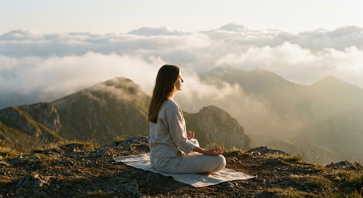 Woman practicing yoga and meditation at sunrise for daily wellness