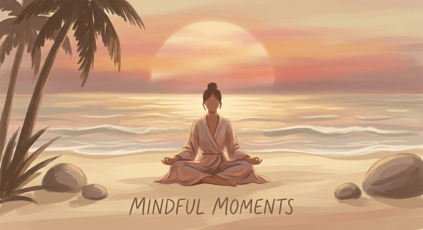 Woman meditating at sunrise on the beach, yoga and meditation wellness concept