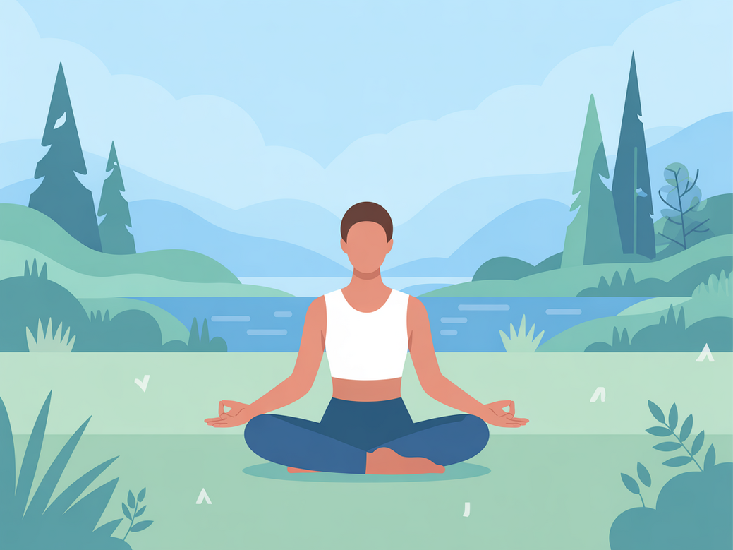 A serene person practicing yoga and meditation in a calm, minimalist environment with soft morning light, conveying a sense of peace and well-being through the combination of both practices.