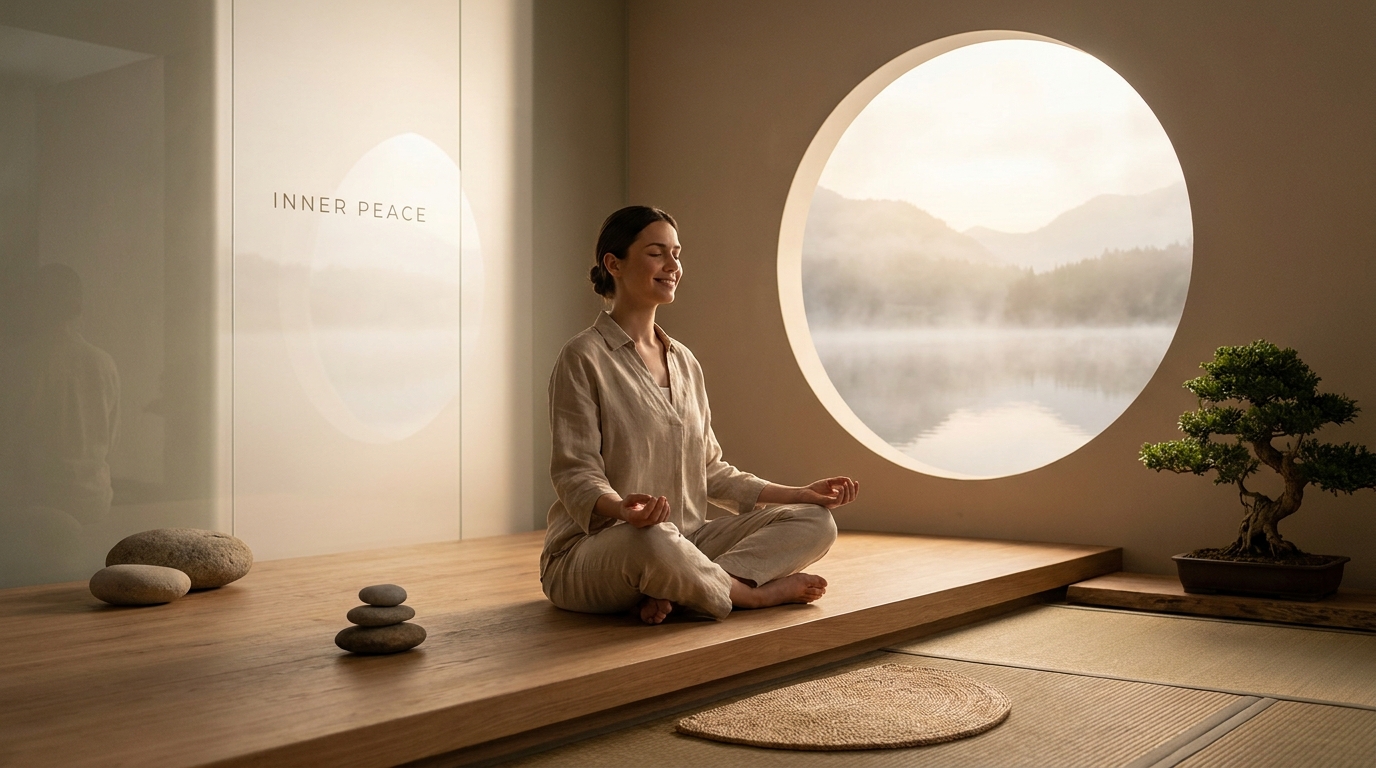 Person practicing yoga and meditation in a serene environment for stress relief