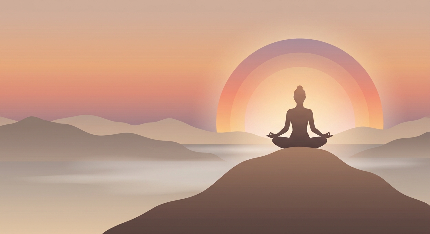 Person meditating in yoga lotus pose at sunrise representing stress relief through yoga and meditation