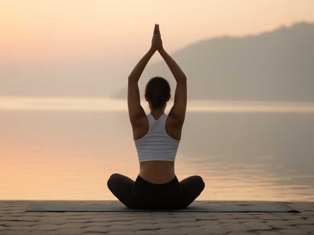 A person finding stress relief through yoga and meditation with the Vitalizen App