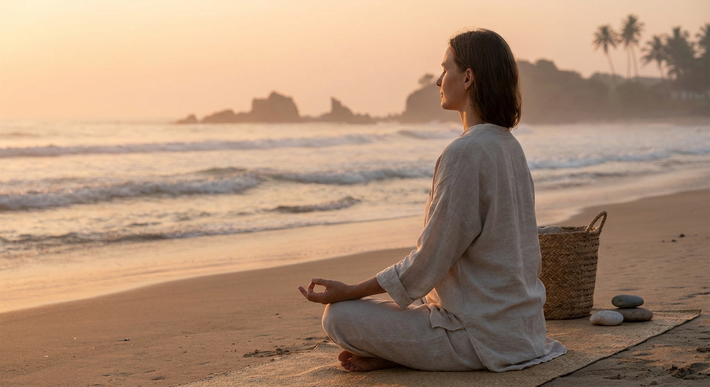 Yoga and Meditation for Stress Relief Woman practicing yoga and meditation at sunrise for stress relief and mindfulness