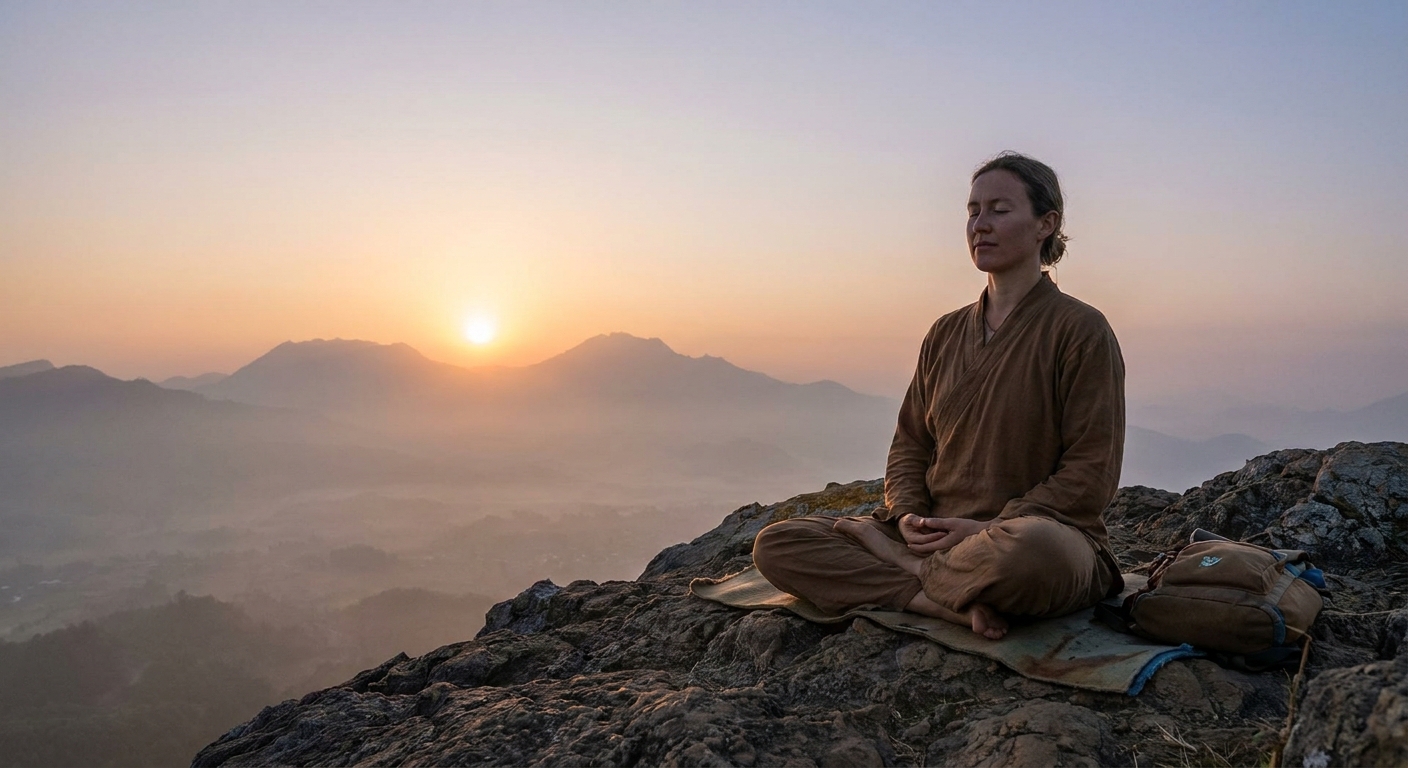 Yoga and meditation at sunrise - peaceful wellness journey