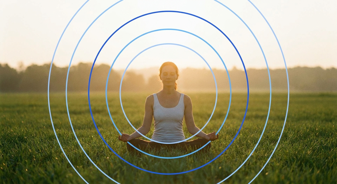 Mulher meditando ao ar livre em prática de yoga para ansiedade — Vitalizen Yoga e Meditação