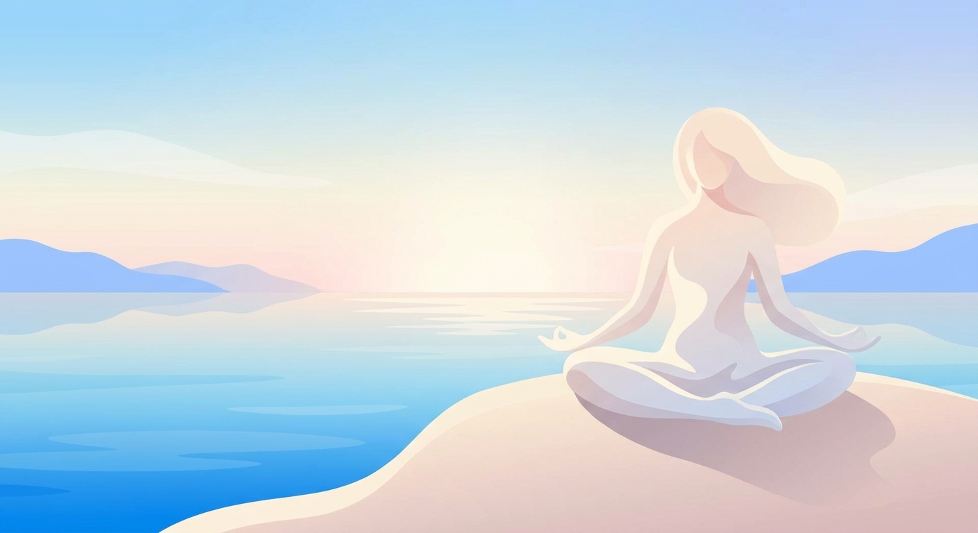 Pessoa meditando ao entardecer em meio à natureza, transmitindo paz e acolhimento para o processo de luto