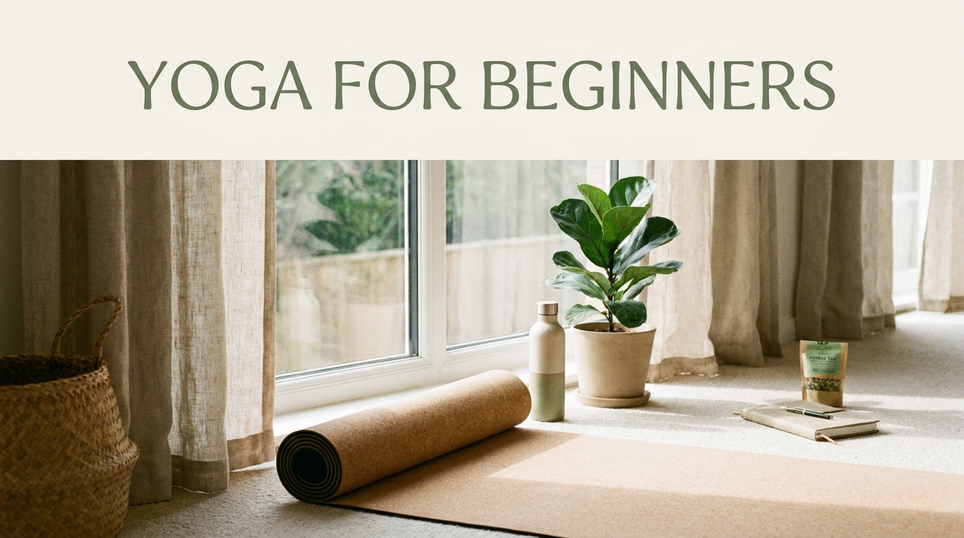 Woman practicing beginner yoga poses on a mat in a peaceful home setting