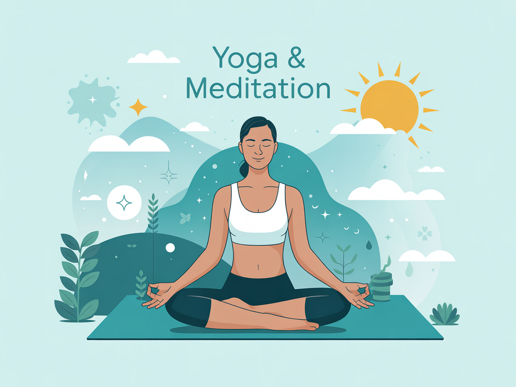 Visual representation of the mental and physical benefits of yoga and meditation in 2025.