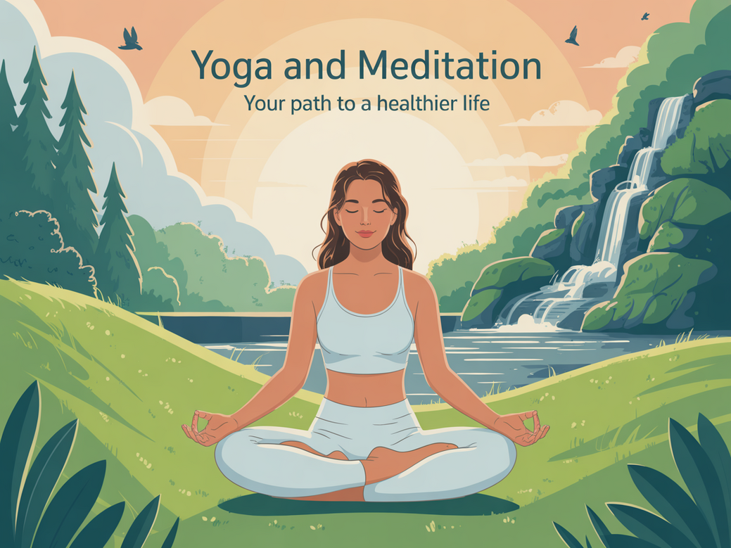 A person practicing yoga and meditation in a serene environment, illustrating the path to a healthier life.