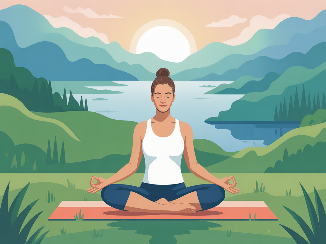 A person in a serene, natural setting practicing yoga and meditation to improve health.