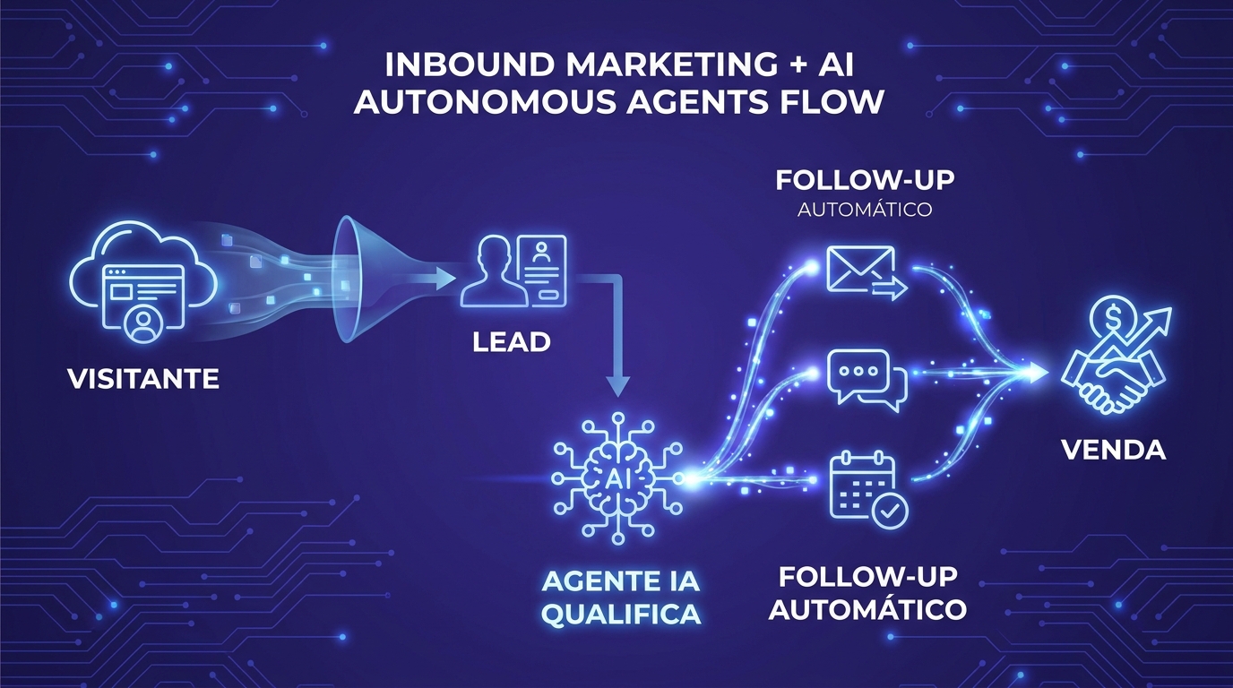 Fluxo do funil de inbound marketing com agentes autônomos de IA da Zappipe atuando em cada etapa
