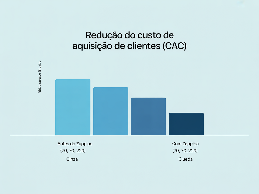 Gráfico de barras mostrando a significativa redução do Custo de Aquisição de Clientes (CAC) após o uso do Zappipe CRM com IA para gerenciar os desafios de comunidade.