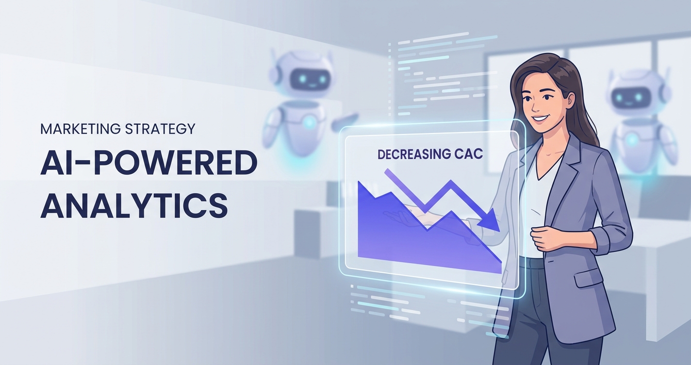 Gerente de Marketing ao lado de dashboard futurista mostrando redução de CAC com agentes de IA da Zappipe