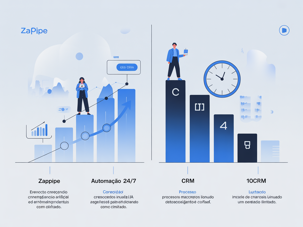 Infográfico comparando Zappipe, um CRM com IA, com um CRM tradicional como o RD Station, destacando a automação 24/7.