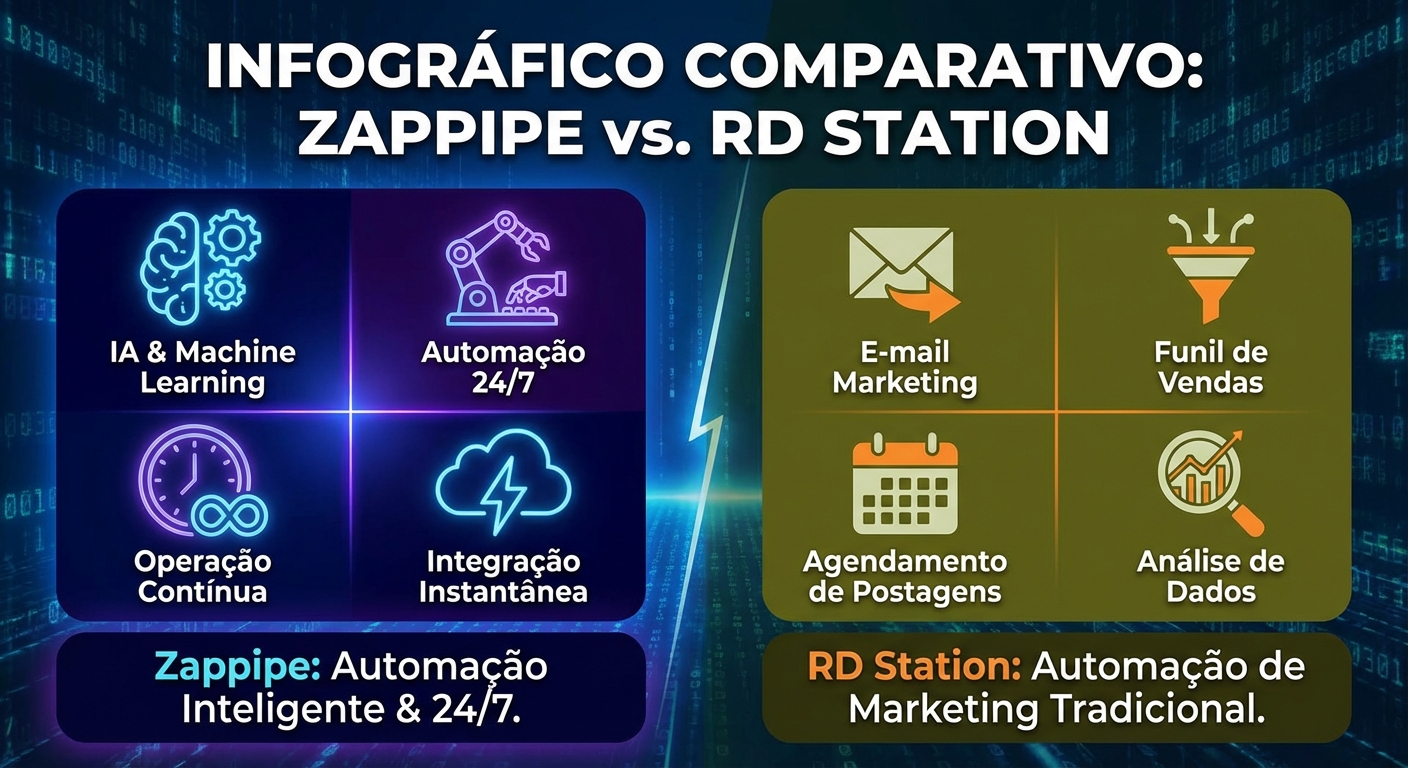 Infográfico comparativo Zappipe vs RD Station CRM com IA